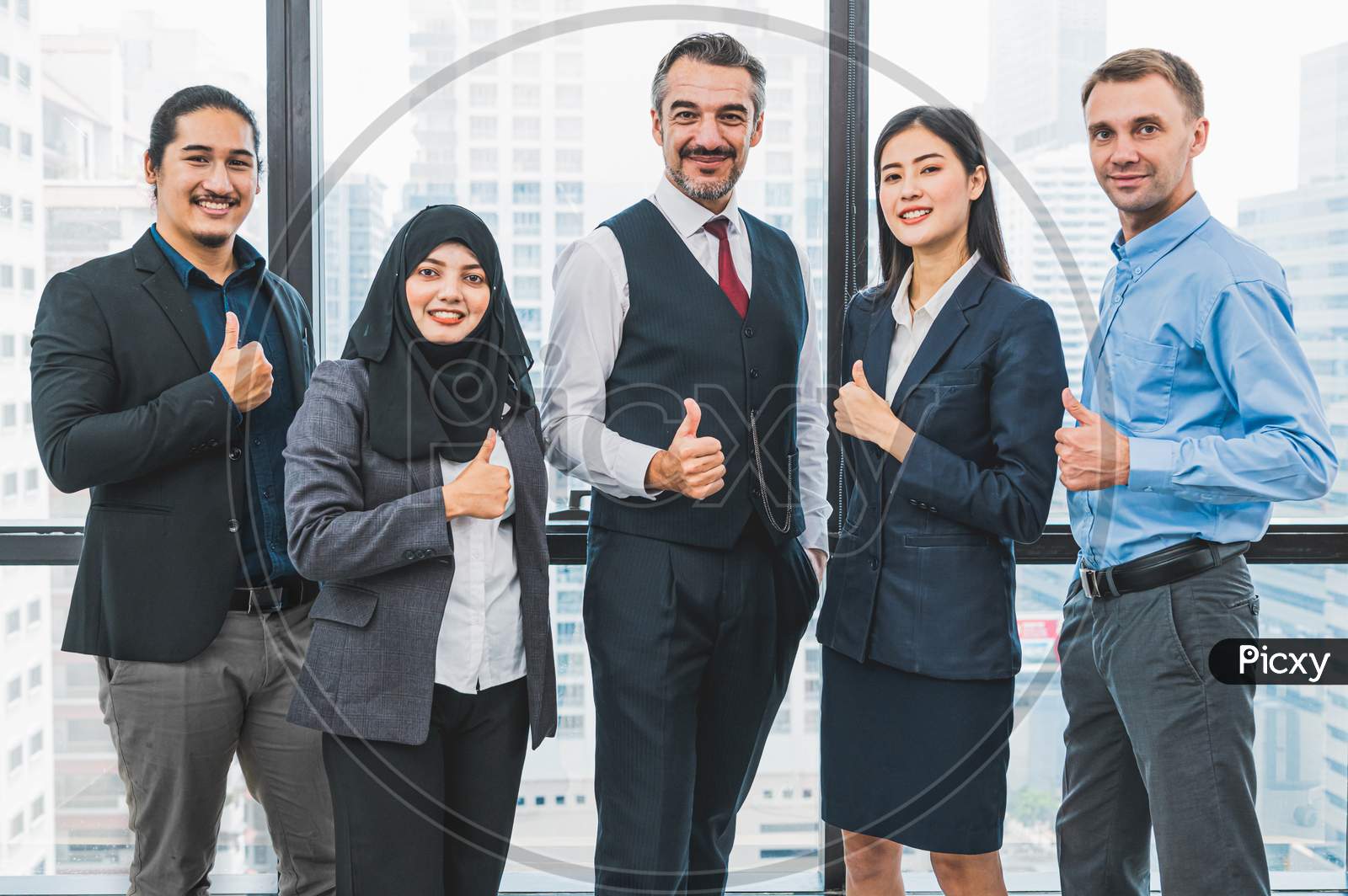 Portrait Of Business People Group Having Confident In Successful Job In Modern Office Background. People Lifestyle And Partnership Colleague Concept. Teamwork And Cooperation Diversity And Multi-Ethics