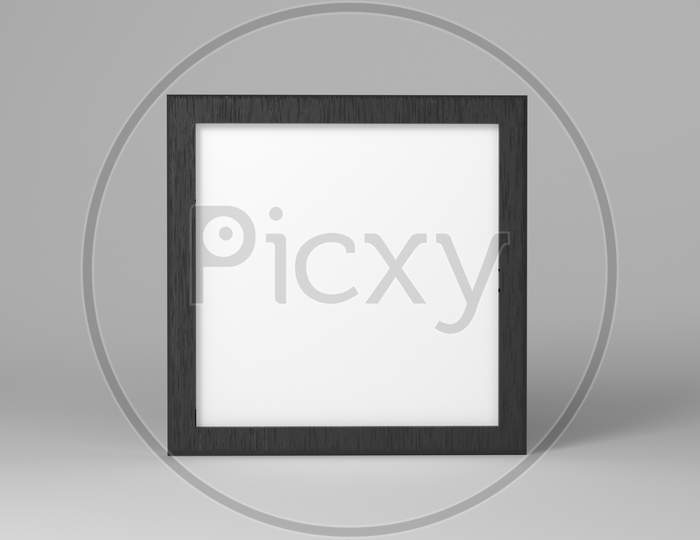 White Square Shape Photo Frame Mockup On Dark Grey Background. Branding Presentation Template Print Cover. Minimalism And Interior Theme. 3D Illustration Rendering