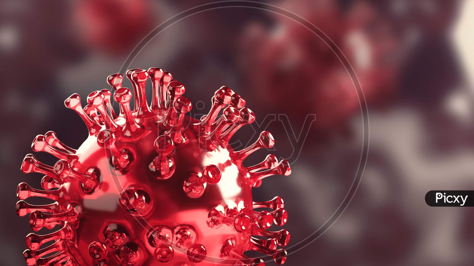 Closeup Coronavirus Covid-19 In Human Lung Body Background. Science Microbiology Concept. Purple Corona Virus Outbreak Epidemic. Medical Health Virology Infection Research. 3D Illustration Rendering