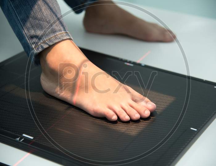X Ray Scanning At Foot In Hospital, Medical And Health Care Concept