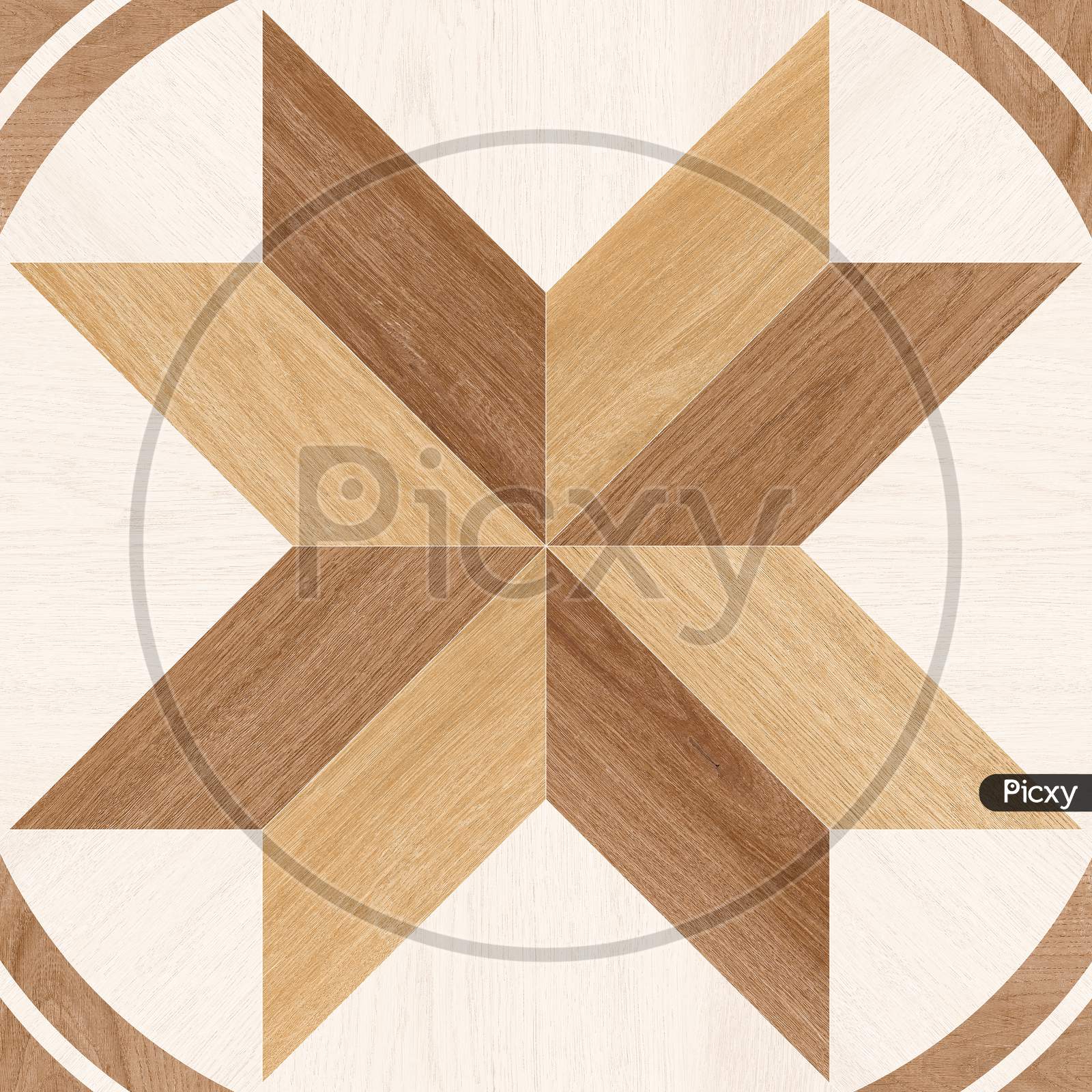 Geometric Star Shapes Pattern Wooden Mosaic Decor Floor And Wall Tile.