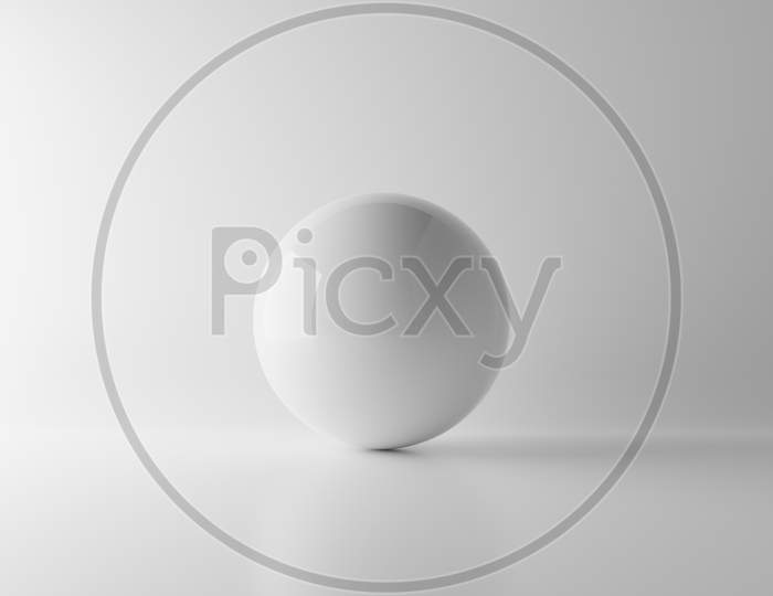 Abstract White Reflection Sphere Ball On White Background With Lighting And Shadow. Realistic Mockup Concept. Single Geometry Object. 3D Illustration Rendering