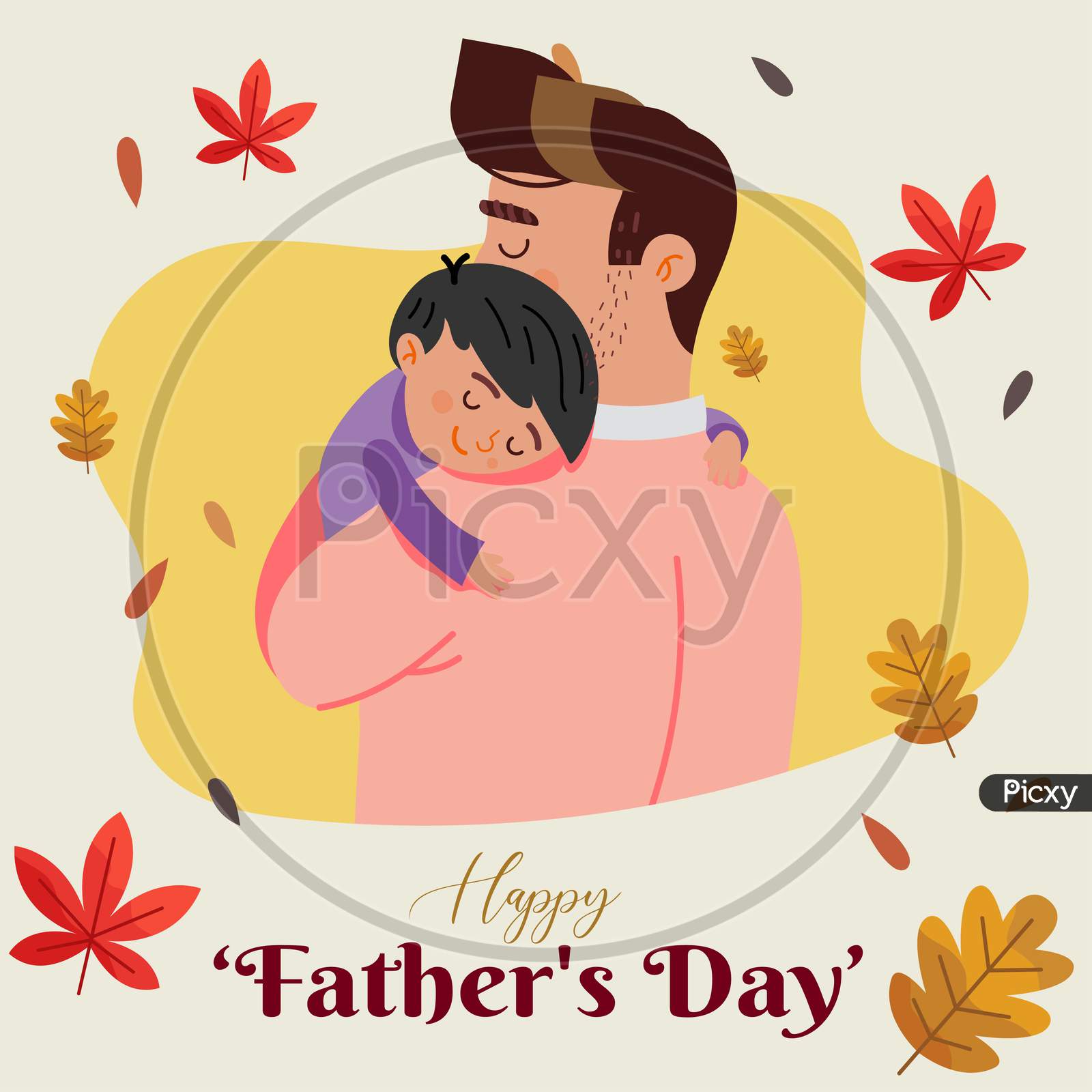 Father'S Day Flat Design, Art Dad And Son, Father And Child, Vector Illustration