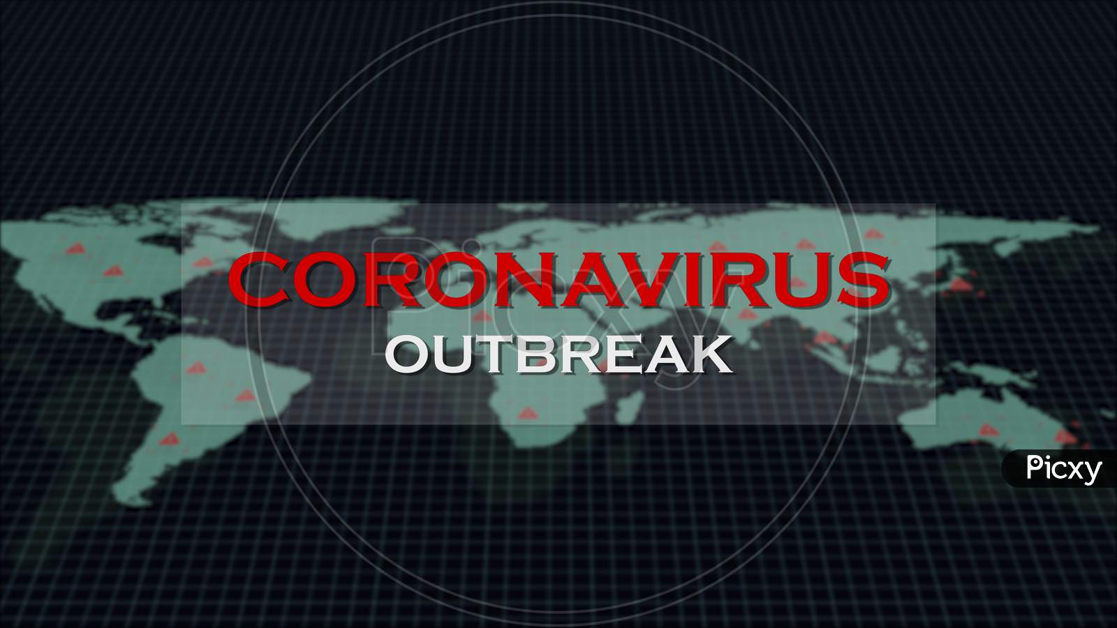 Coronavirus Outbreak Warning Text Message On Global World Map Background On Digital Grid Screen Computer Display. Medical Technology Health Information Communicate Concept. 3D Illustration Rendering