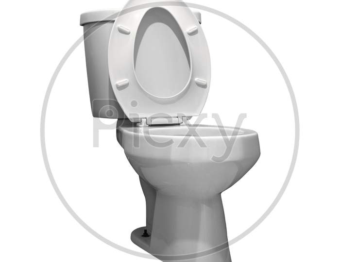 Toilet Isolated White Background With Clipping Path. Restroom Theme. Clipping Path
