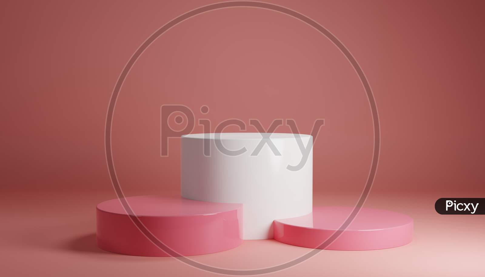 White Pink Pastel Product Stand On Background. Abstract Minimal Geometry Concept. Studio Podium Platform Theme. Exhibition Business Marketing Presentation Stage. 3D Illustration Render Graphic Design
