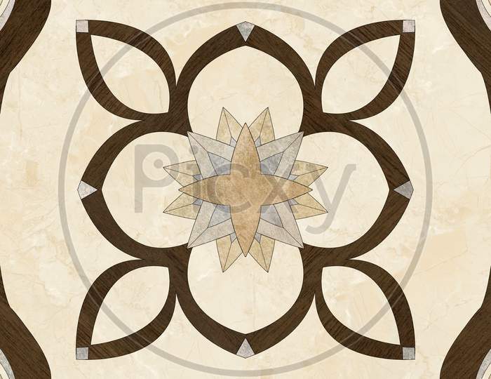 Flower Shape Geometric Pattern Wooden Mosaic Decor Floor And Wall Tile.