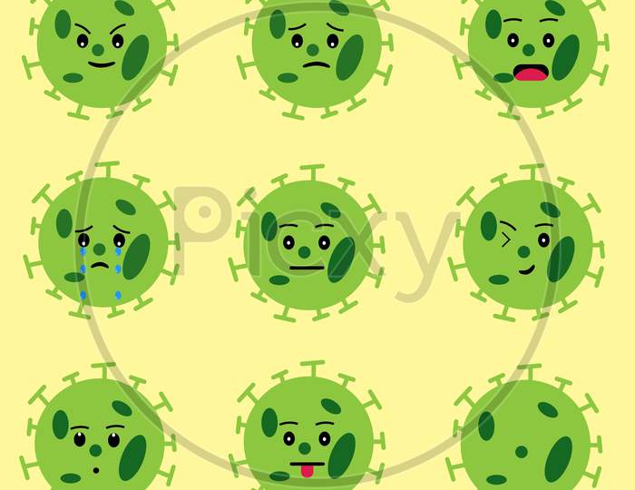 Corona Emojis, Coronavirus Facial Expressions, Emotions Illustration Vector.
