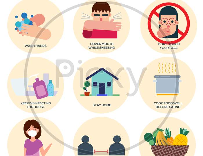 Precautions For Coronavirus Infographics Poster Illustration Vector, Ways To Stay Safe And Prevent Covid-19