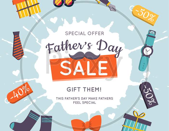 Father'S Day Special Offer Sale Banner, Vector Illustration