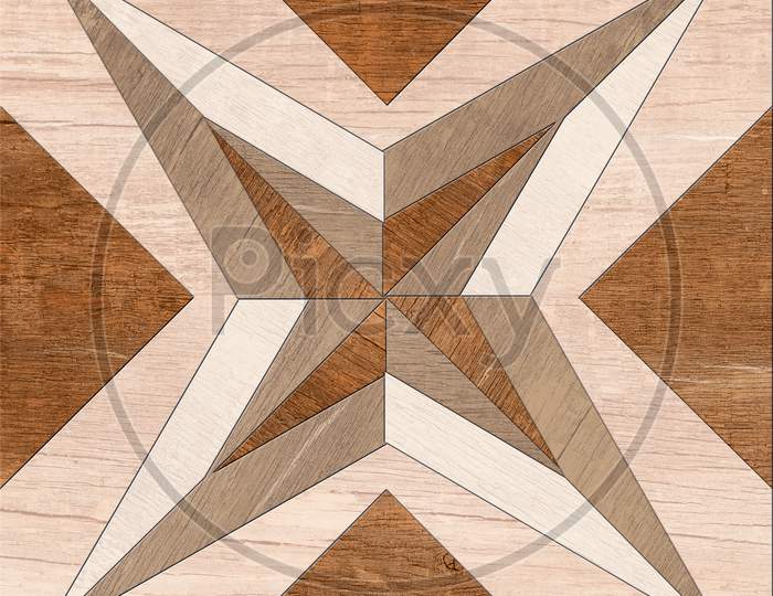 Geometric Pattern Star Shape Decor Wooden Floor And Wall Tile.