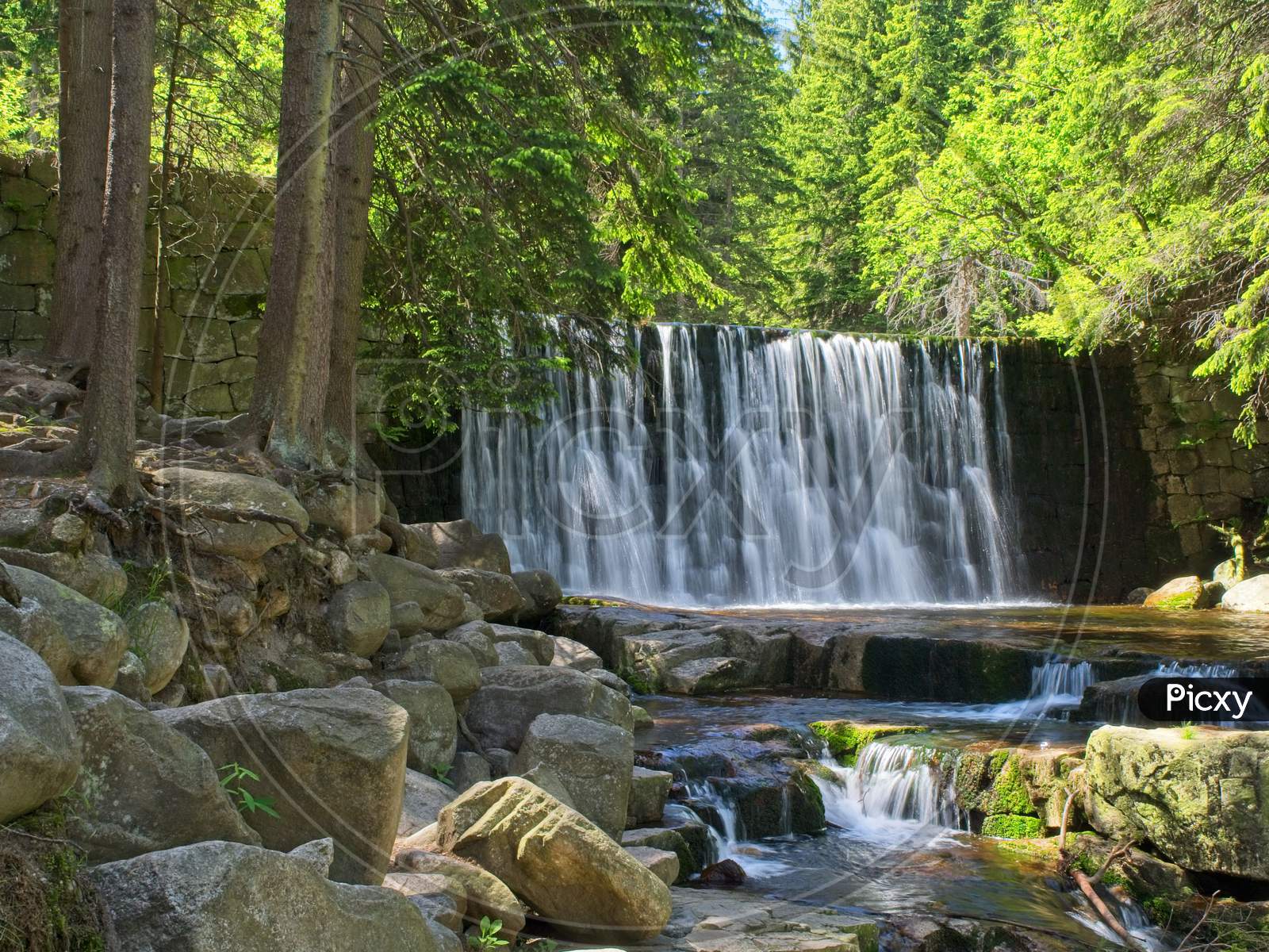 Wild Waterfall In Karpacz Mountains In June