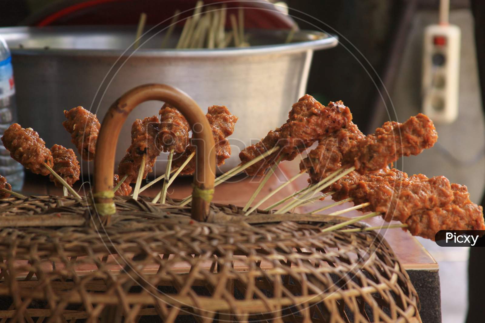 Fresh Sate Sticks Ready To Be Grilled In Lombok