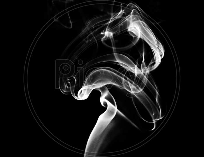 Close Up Of White Smoke On Black Background. Abstract And Texture Concept.