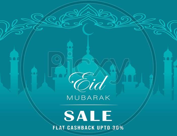 Eid Mubarak sale flat cashback banner, poster for business, illustration vector