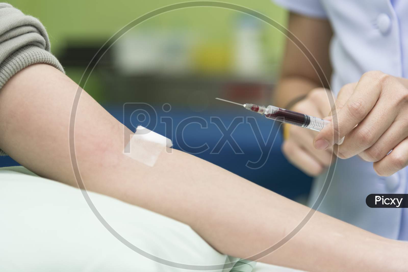 Blood Collect By Nurse In The Hospital, Blood Test Examination And Donate Concept. Hospital And Health Care Concept