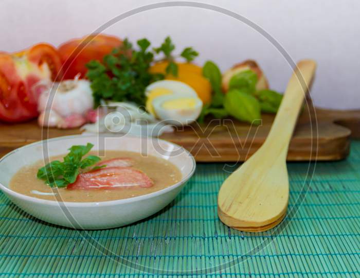 Plate Of Gazpacho Typical Food Andalusia Spain