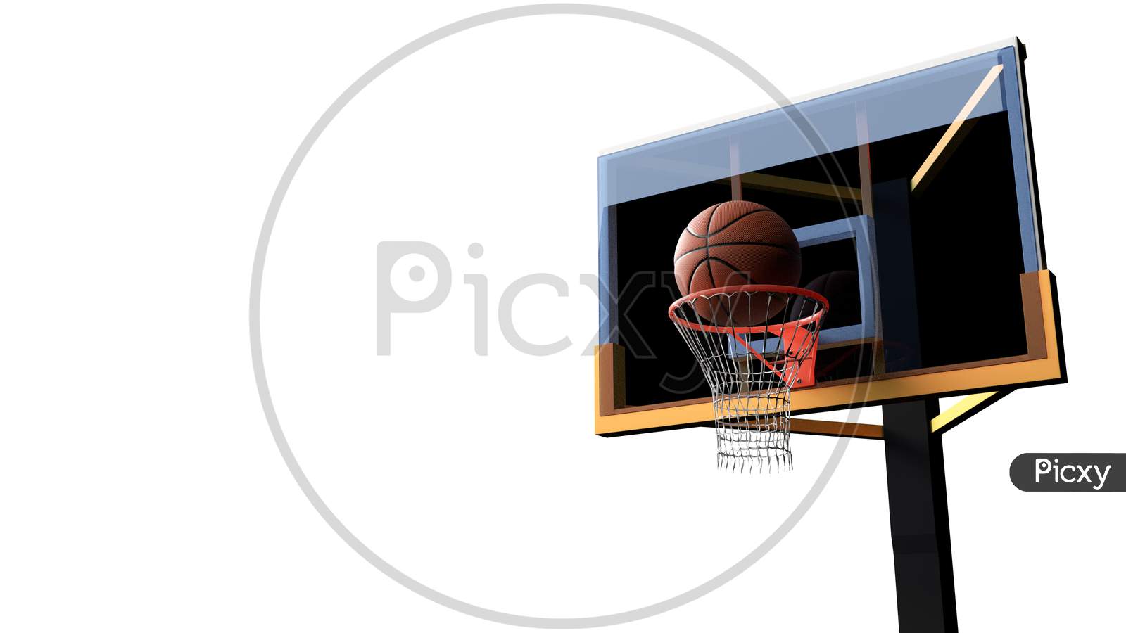 Basketball Going Into Hoop On White Isolated Background. Sport And Competitive Game Concept. 3D Illustration.
