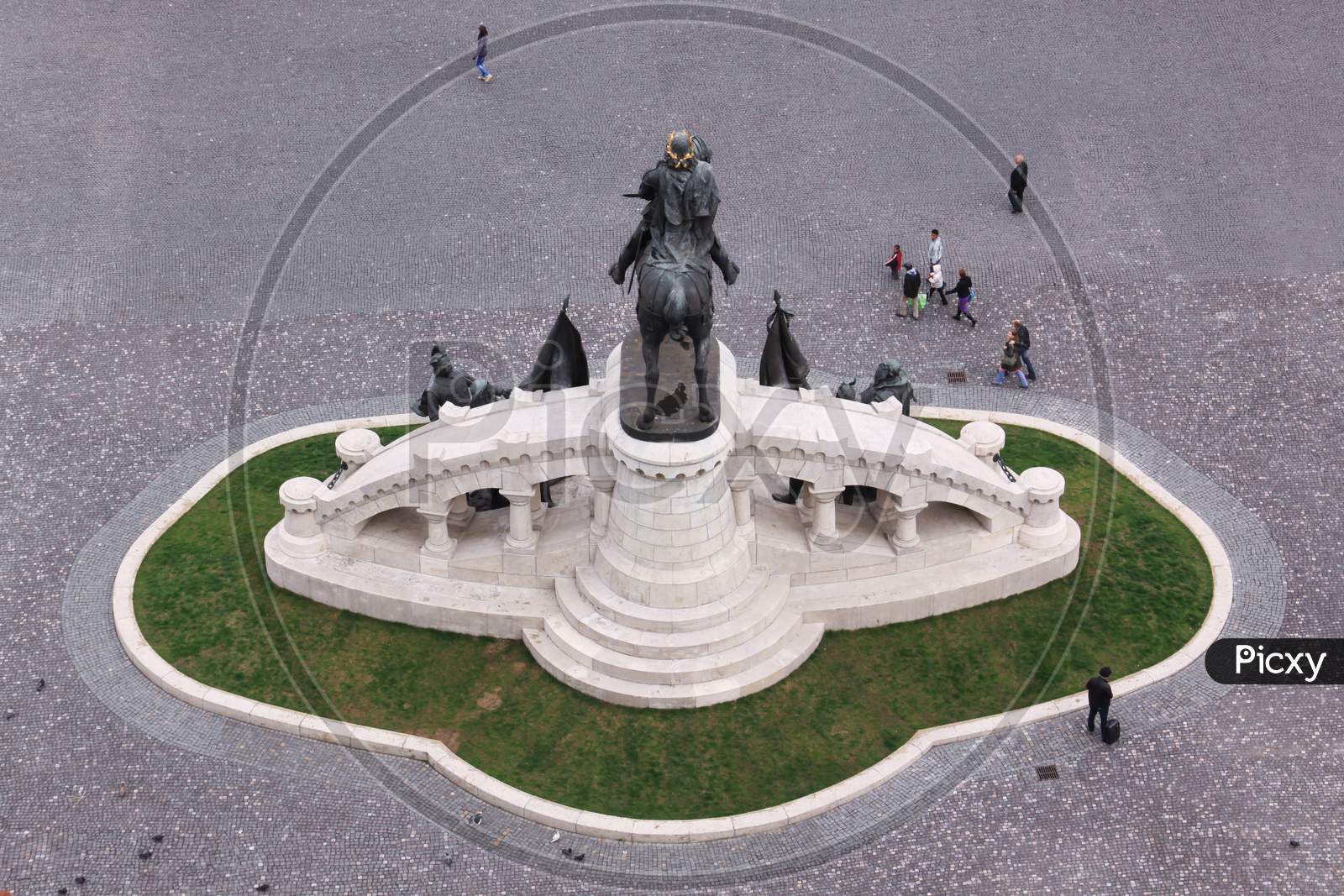 Tourists At Mathias Rex Statue In Cluj, Romania