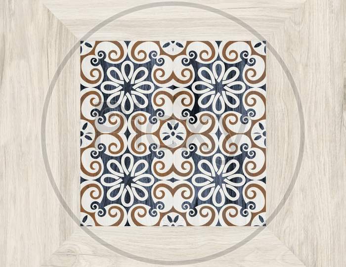 Flower Shape Pattern Geometric Wooden Mosaic Decor Floor And Wall Tile.