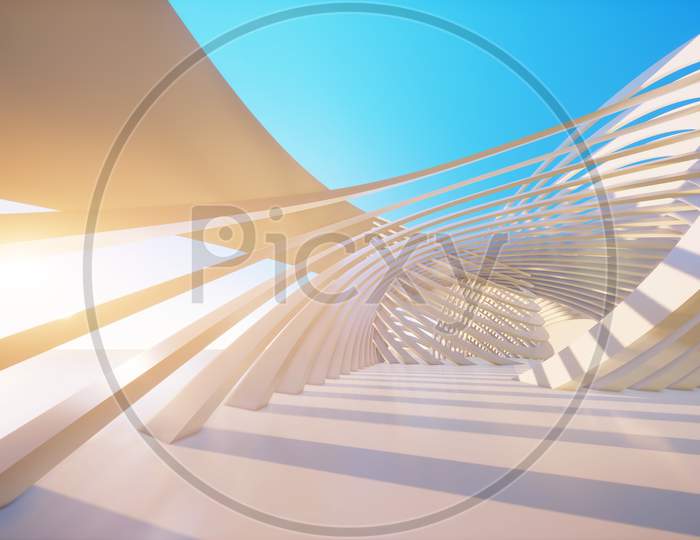 Colorful abstract panoramic background: geometric white ring.