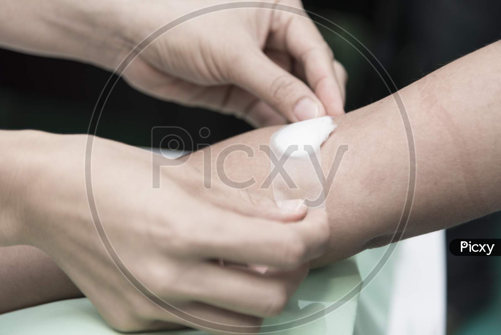 Healing Wound From Blood Collect Of Physical Examination, Hospital And First Aid Concept