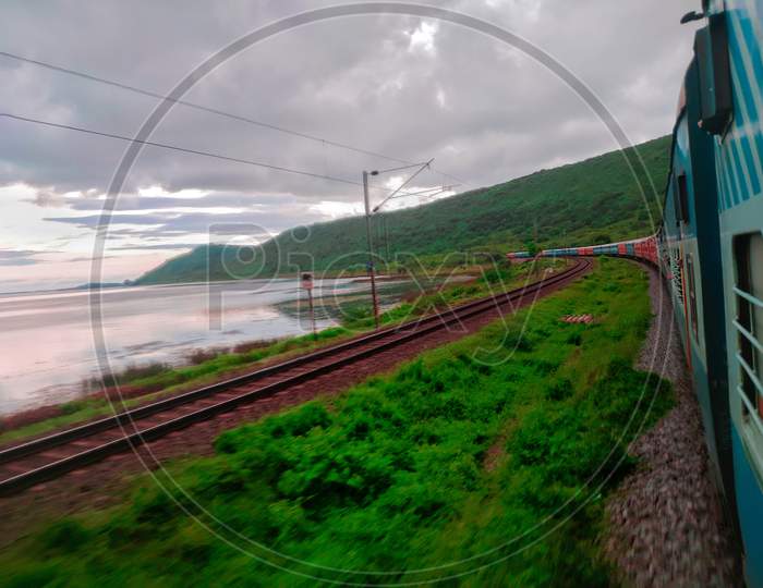 Beautiful view of a train in see side