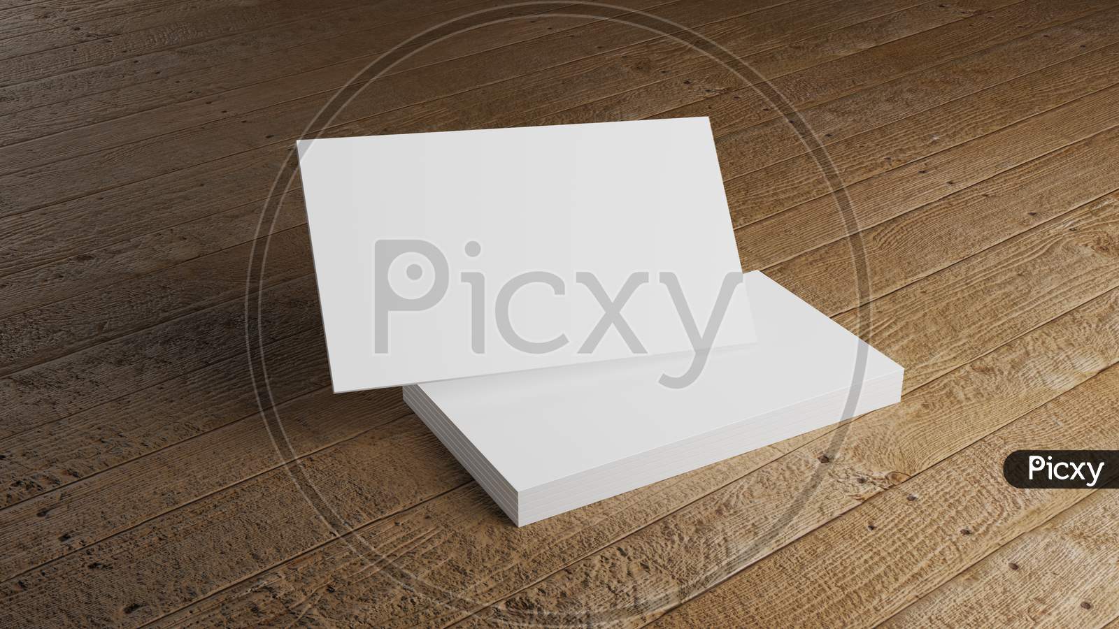 White Business Card Mockup Stacking On Wooden Table. Office Supply Object Background Concept For Brand Presentation Template Print. 3.5 X 2 Inch Paper Size Empty Blank Cover. 3D Illustration Rendering