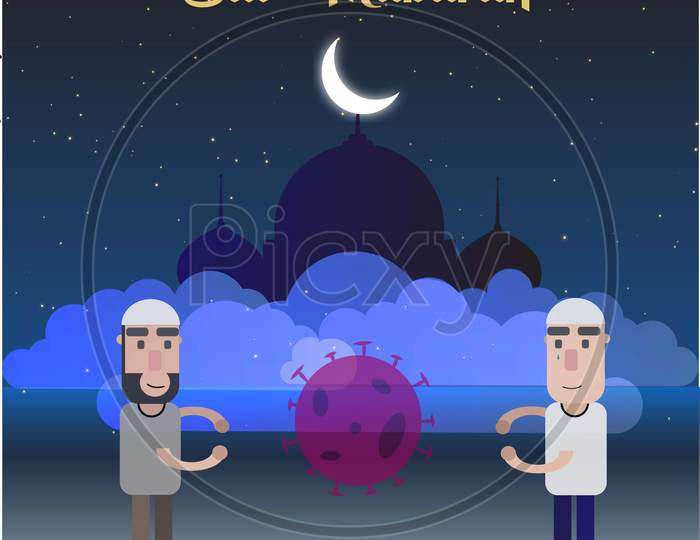 Eid Mubarak Illustration During Coronavirus Pandemic Poster Vector