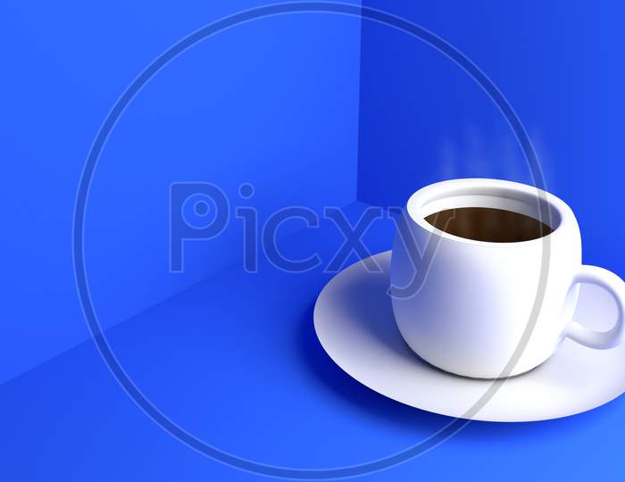 White Coffee Cup On The Blue Background