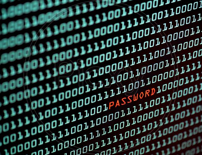 Password Text And Binary Code Concept From The Desktop Screen, Selective Focus
