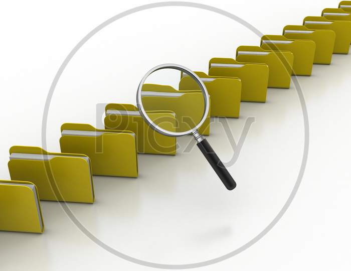 3d illustration of File Searching Through Magnifier