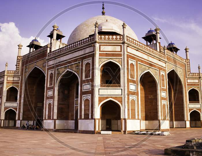 Close Up Of A Humayun Tomb Entrance Against A Dramatic Blue Sky