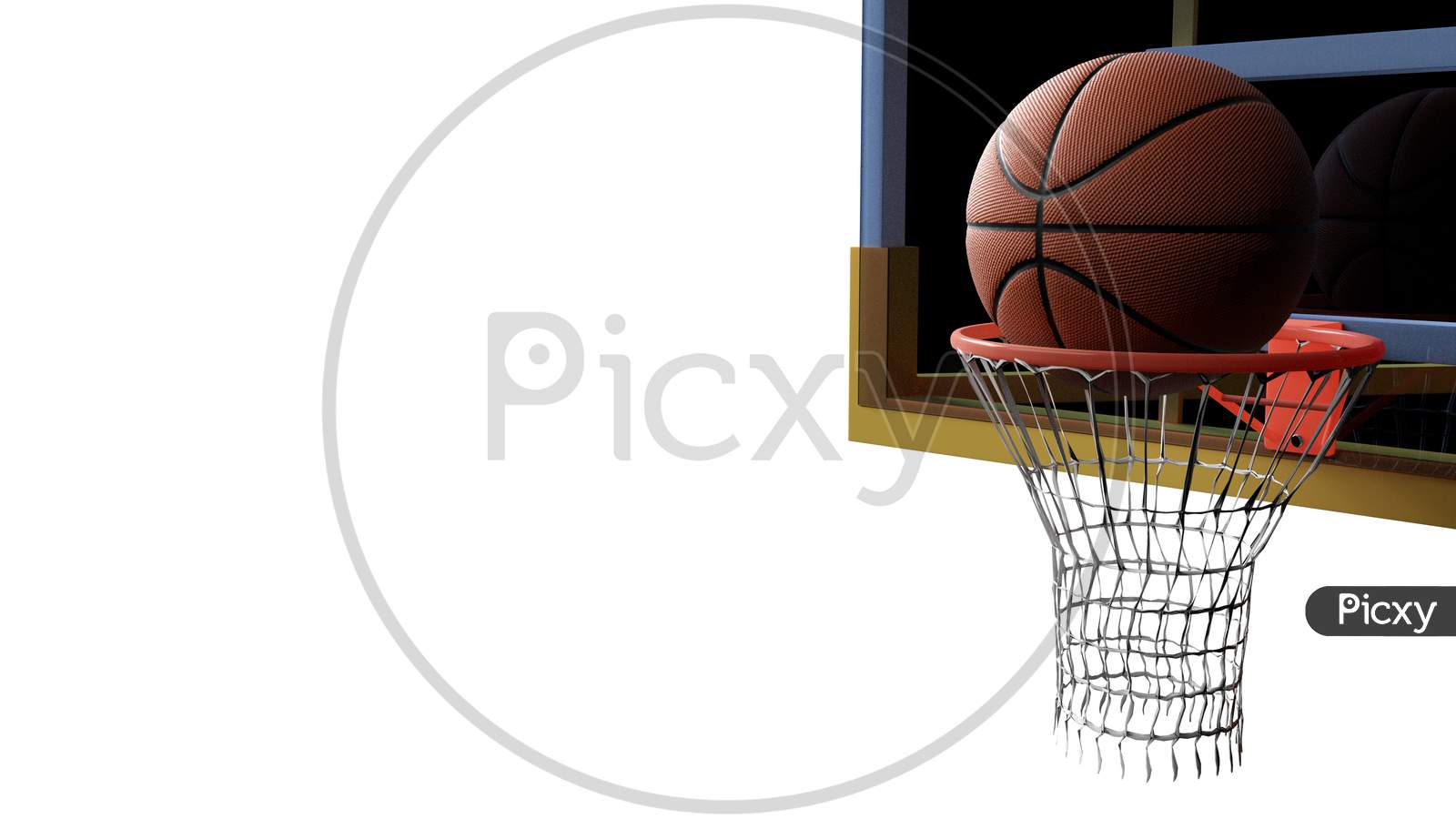 Basketball Going Into Hoop On White Isolated Background. Sport And Competitive Game Concept. 3D Illustration.
