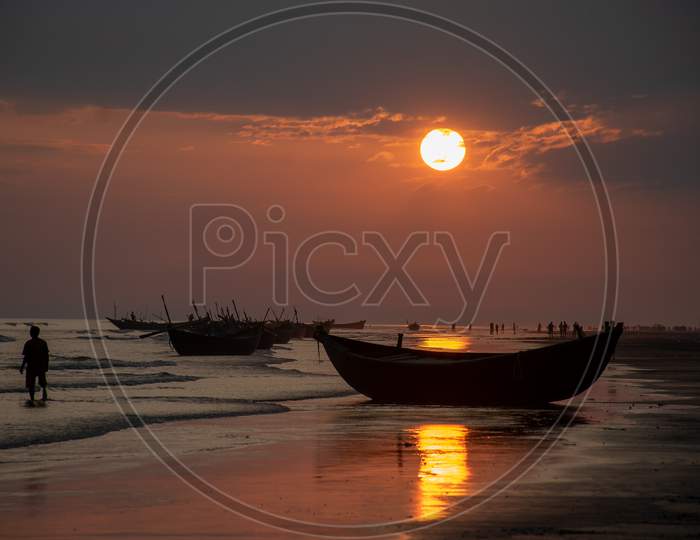 A beautiful sunset landscape in Mandarmani sea beach Westbengal