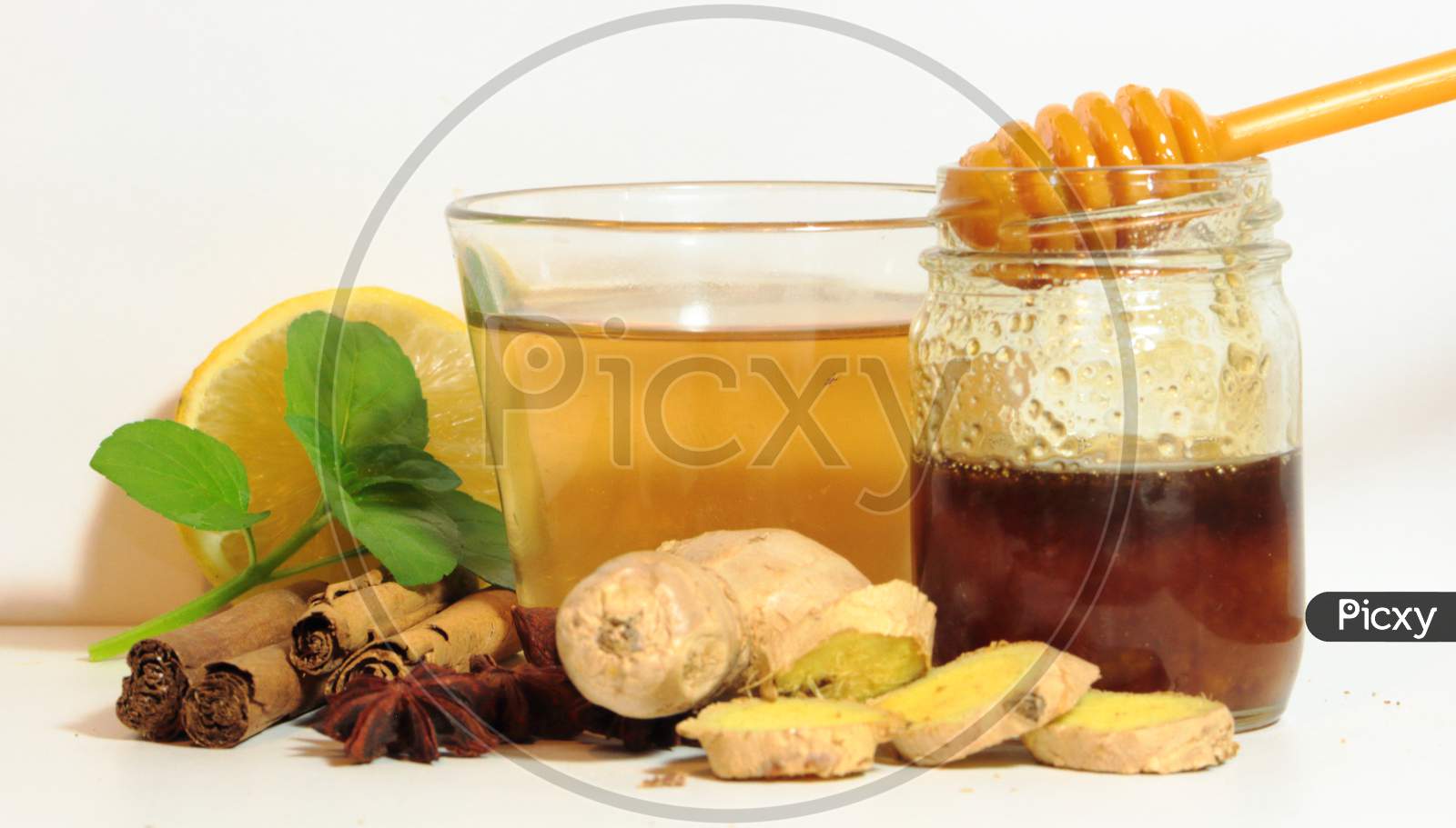 Healthy Tea Of Ginger Mint Lemon Cinnamon Curcuma Anis And Honey