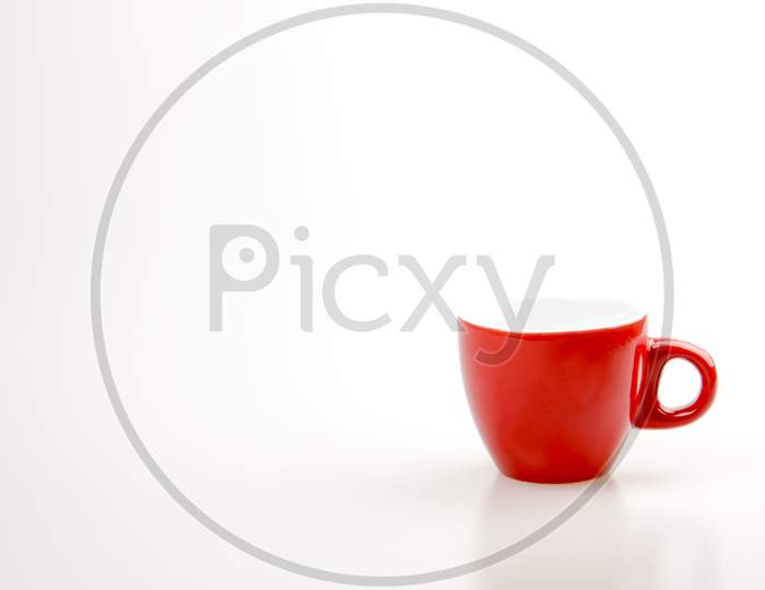 Red Coffee Cup On The White Background And Copy Space For Text Or Advertising, Drinking Concept, Love Concept