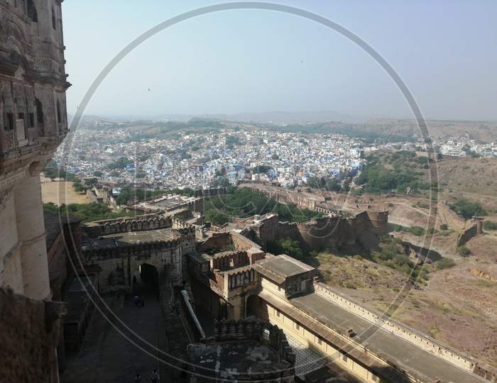 view of the blue city Jodhpur from the top of Mehrangarh Fort