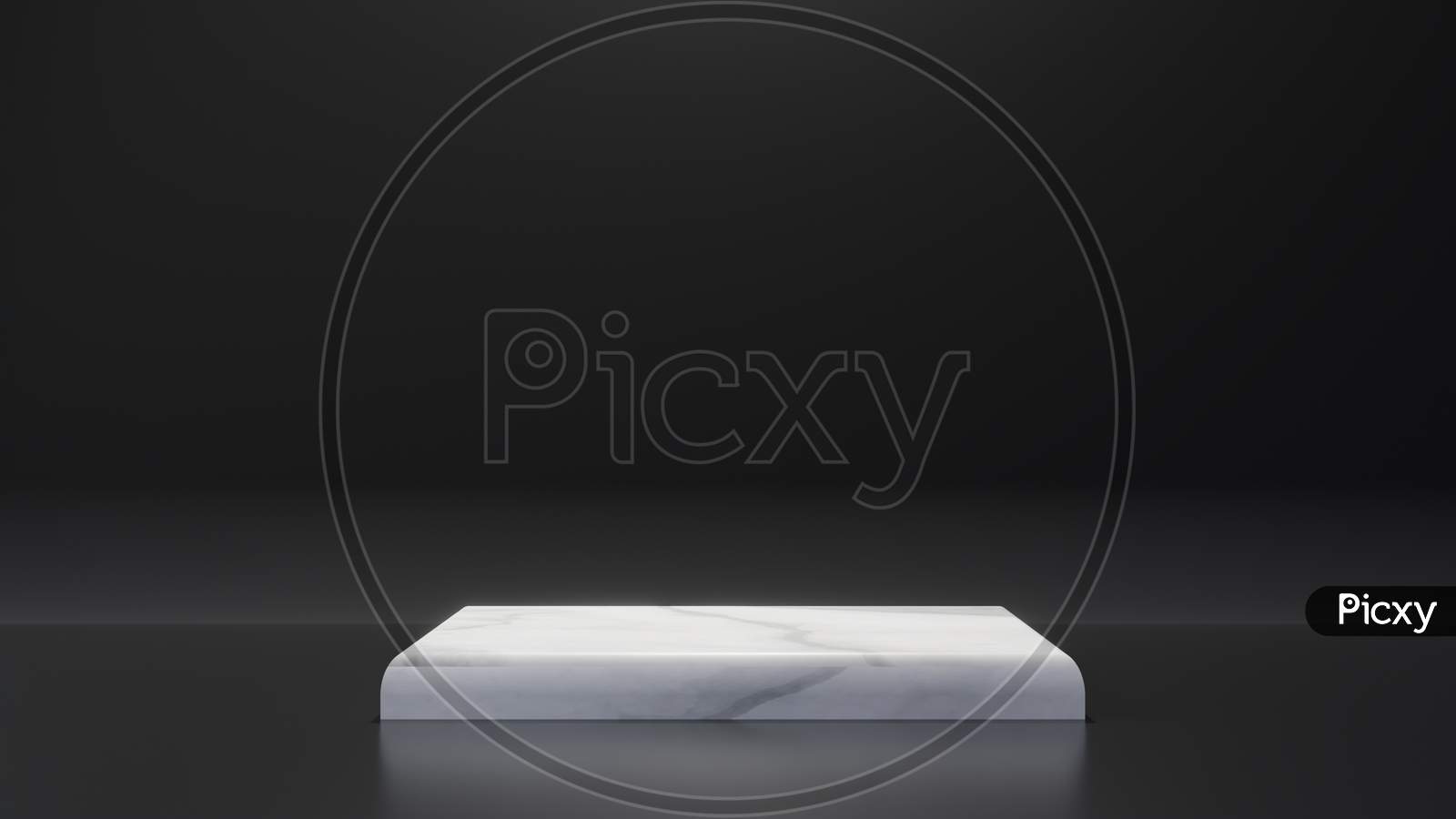 White Marble Product Rectangle Table Stand On Black Background. Abstract Minimal Geometry Concept. Studio Podium Platform. Exhibition And Business Presentation Stage. 3D Illustration Render Graphic
