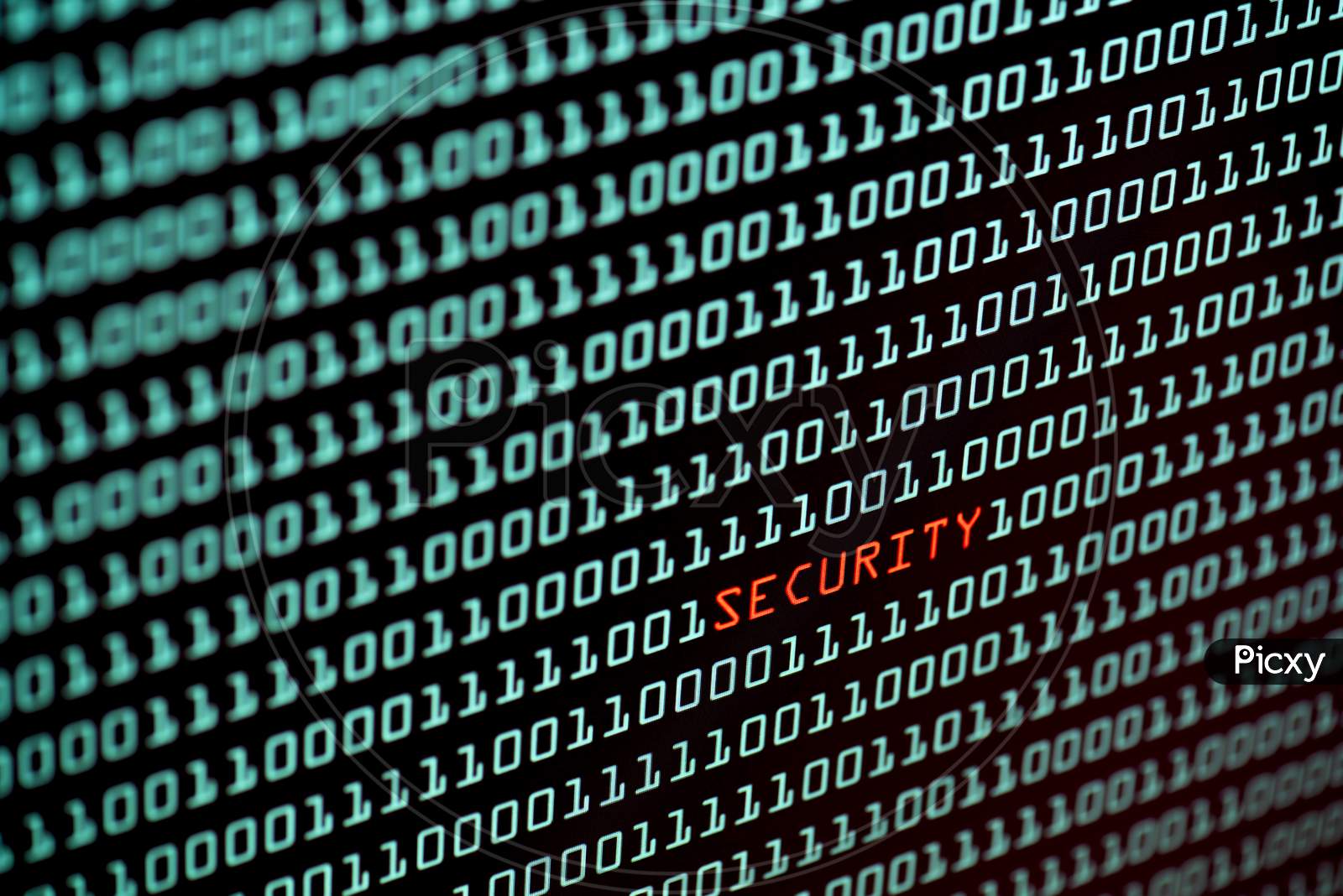Security Text And Binary Code Concept From The Desktop Screen, Selective Focus