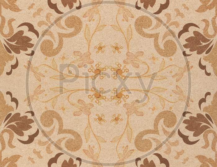 Decorative Geometric Pattern Brown Sand Stone And Marble Mosaic Tile Texture.