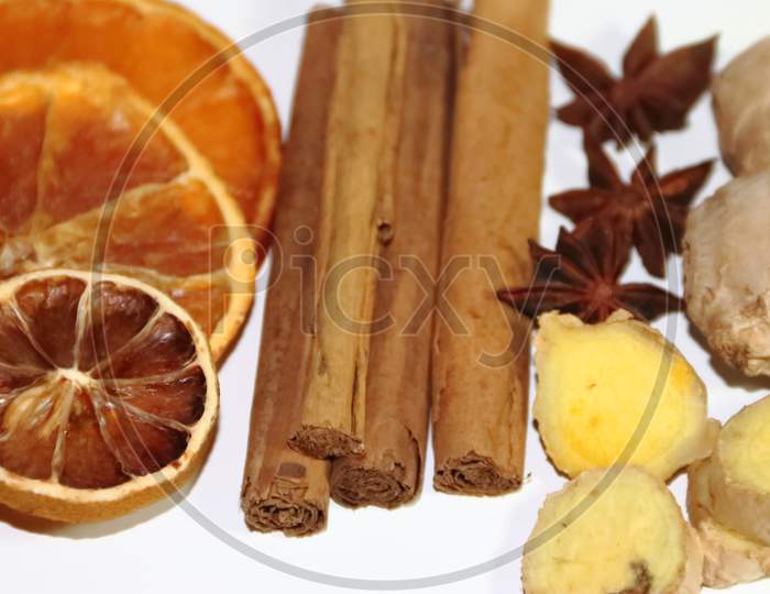Healthy Ingredients For Drinks And Meals Apples Cinnamon Orange Anise Ginger