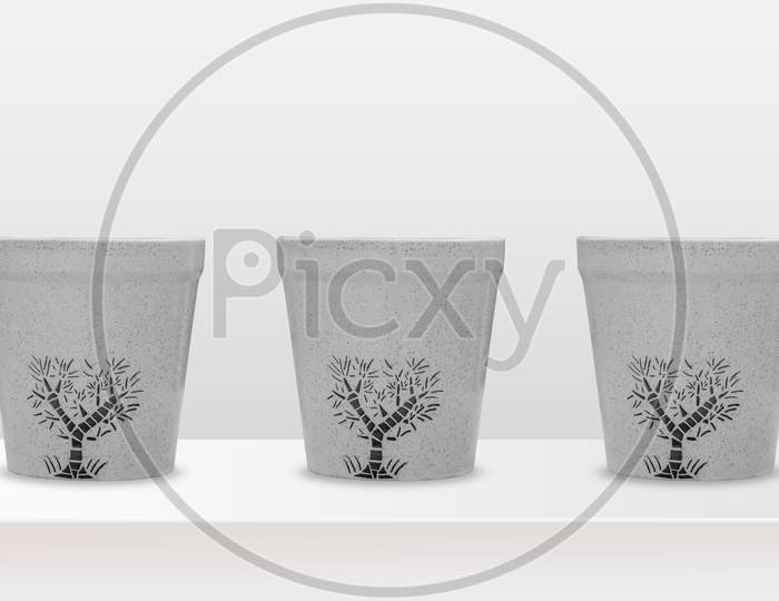empty printed flower pot isolated on white background, copy space.