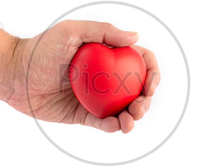 Hand Holding And Giving For Donation On Isolated White Background. Healthcare And Medical Concept.