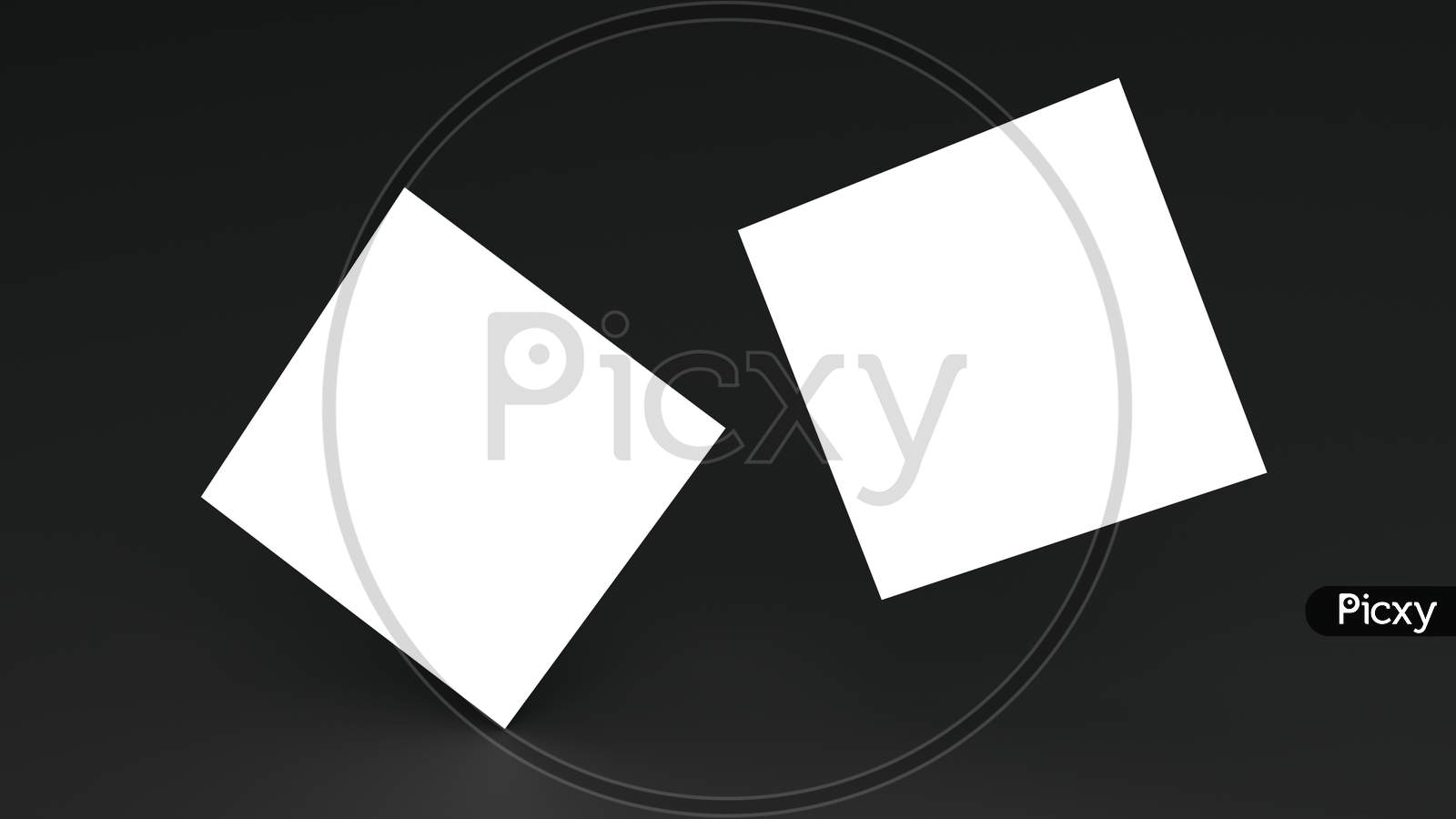 White Square Shape Business Card Mockup Stacking On Black Color Table Background. Branding Presentation Template Print. 2.5 X 2.5 Inch Paper Size Cover. Empty Blank Space. 3D Illustration Rendering