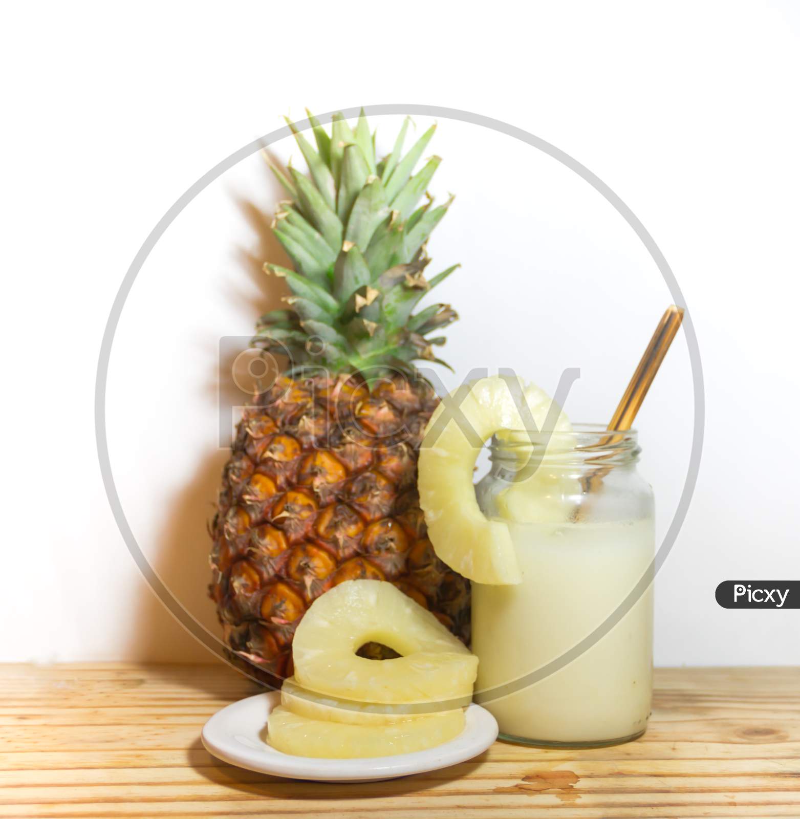 Glasses With Juice Pineapple Drinks And Smoothies Fresh Pineapple