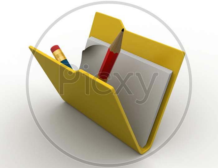 Computer File Folder And Pencil