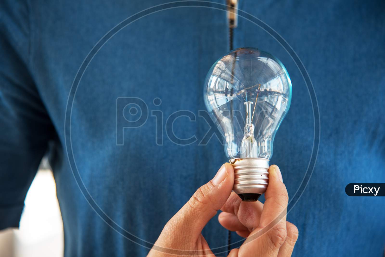 Light Bulb In Woman Hand. Idea And Creative Concept. Success And Thinking Concept. Object And People Theme.