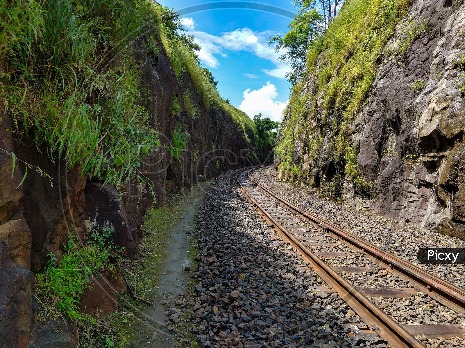 Meter Gauge Railway Tracks In Between Hills- Indore, Madhya Pradesh, India