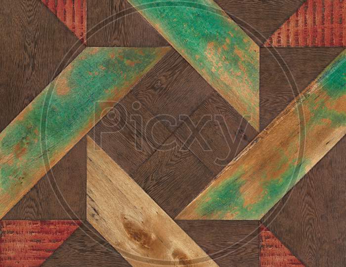 Geometric Shape Pattern Wooden Painted Floor And Wall Mosaic Decor Tile.
